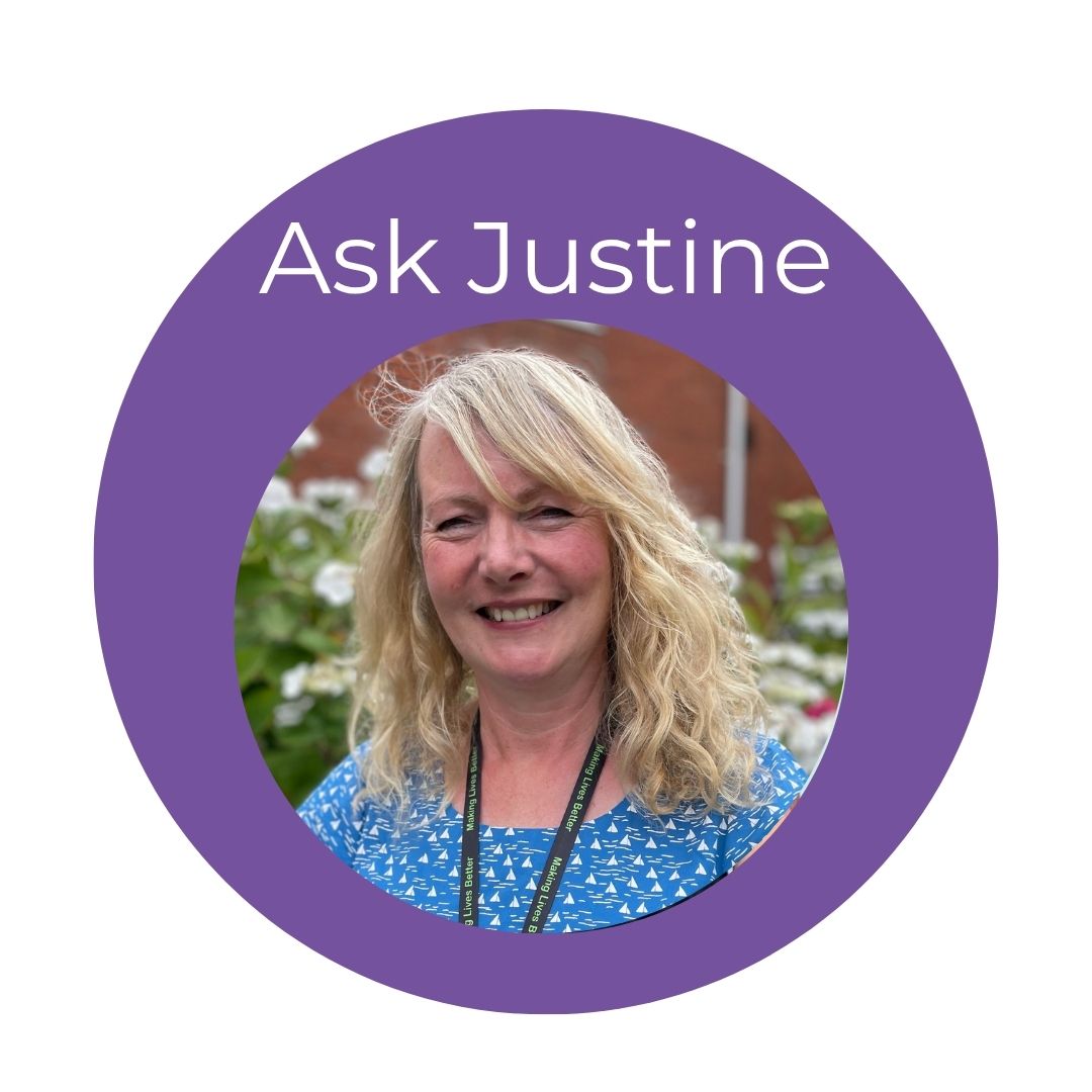 A photo of Justine and the words Ask Justine