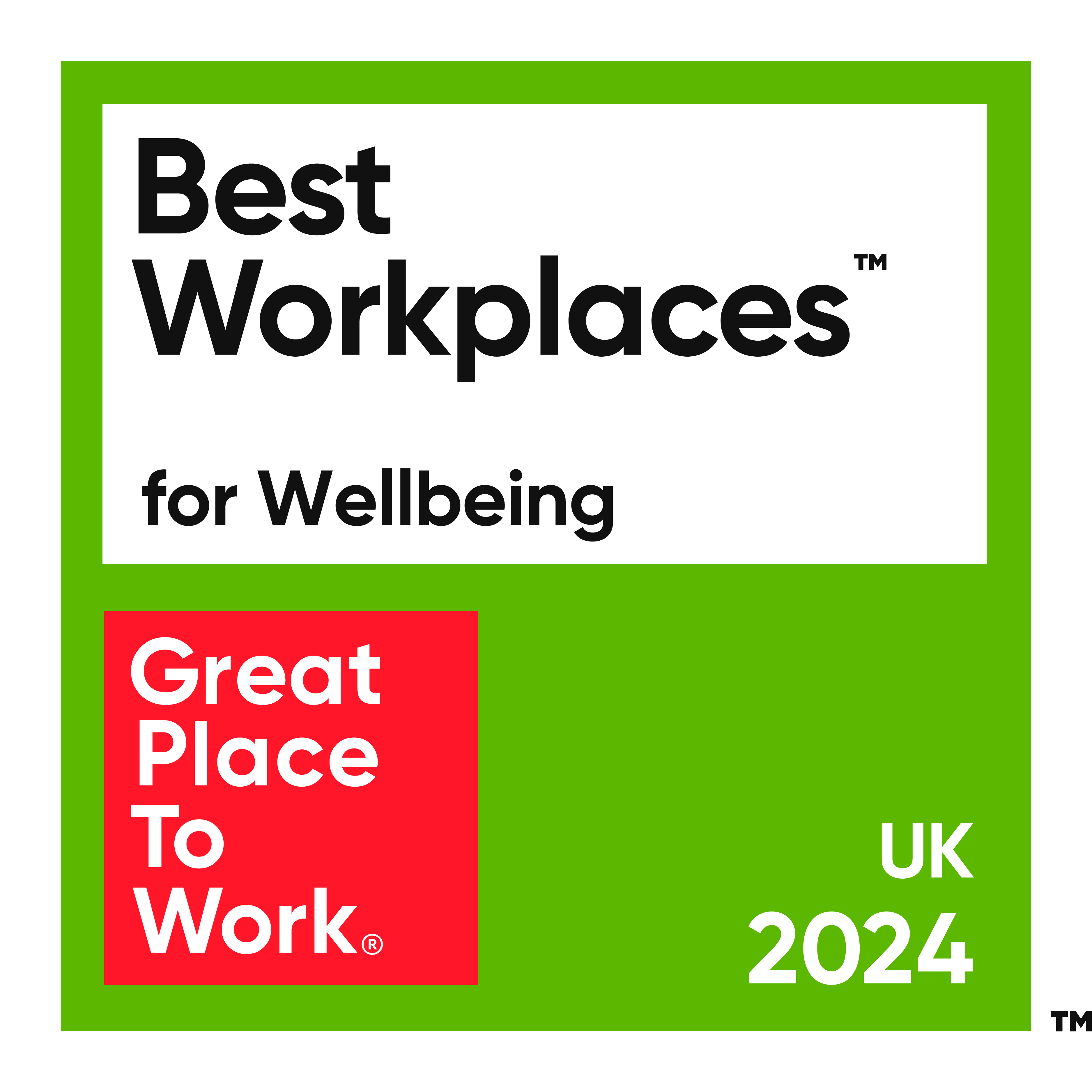 Great Place To Work badge for best workplaces for wellbeing 2024