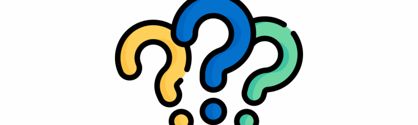 three question marks in different colours