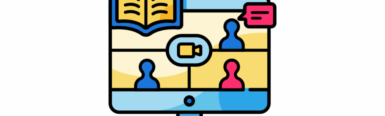 a computer with three people on the screen